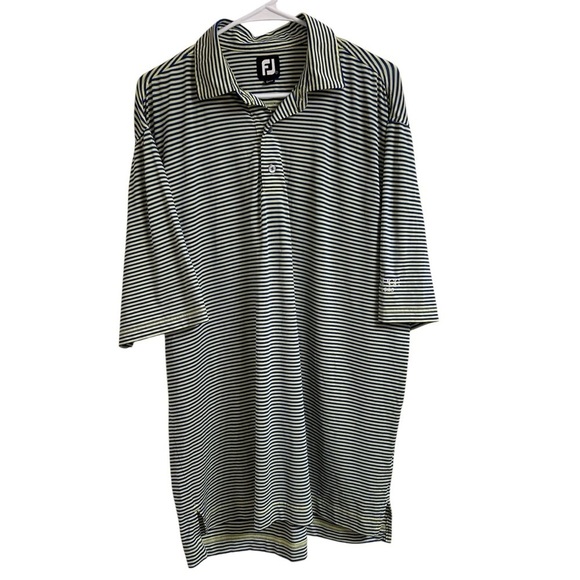 FootJoy Other - FootJoy Men’s Size L Short Sleeve Polo Shirt Yellow Blue Stripe Golf Embroidered